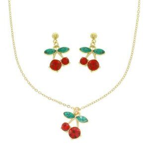 Red Cherry Pendant Necklace Set